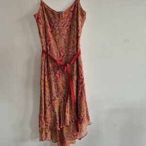 Tristan Iseut Silk Midi Dress boho chic Earth Tones VTG Size 8 Irregular hem